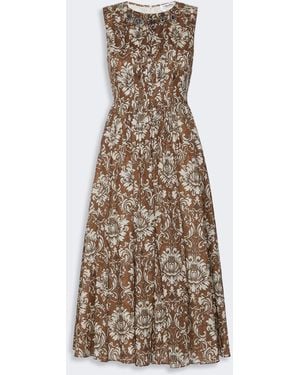 Max Mara Printed Cotton Voile Midi Dress - Natural