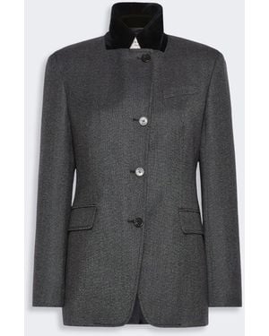 Max Mara Single-Breasted Wool Tweed Jacket - Gray