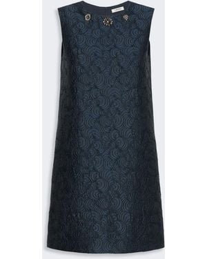 Max Mara Cotton-Blend Princess-Line Jacquard Dress - Blue