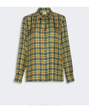Max Mara Checked Silk Twill Shirt - Green