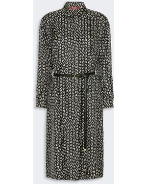 Max Mara Printed Silk Shirt Dress - Gray