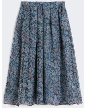 Max Mara Long Printed Silk Skirt - Blue