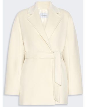 Max Mara Short Wool Beaver Cloth Robe Coat - Natural