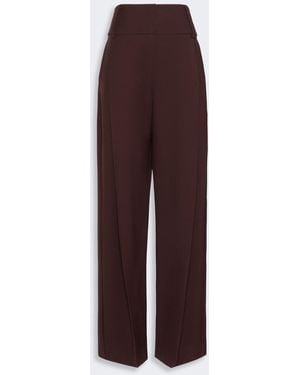 Max Mara Stretch Wool Curved-Leg Pants - Purple