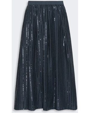 Max Mara Sequin-Embroidered Cotton Skirt - Blue