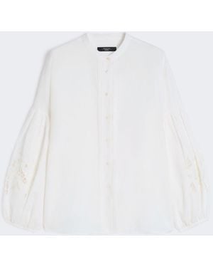 Max Mara Linen Canvas Mandarin-Collar Shirt - White