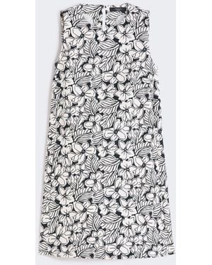Max Mara Printed Cotton Basketweave A-Line Dress - White