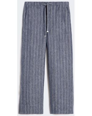 Max Mara Denim-Look Pinstripe Linen Pants - Blue