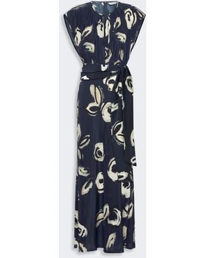 Max Mara Long Printed Crepe De Chine Dress - Blue