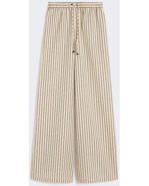 Max Mara Wide-Fit Striped Cotton And Silk Canvas Pants - Natural
