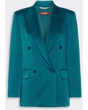 Max Mara Double-Breasted Envers Satin Blazer - Blue