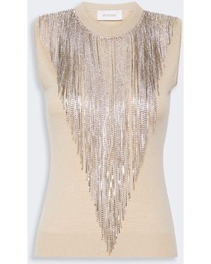 Max Mara Wool Top With Bejewelled Fringe Detail - White