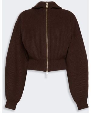 Max Mara Wool And Cashmere Hooded Cardigan - Brown