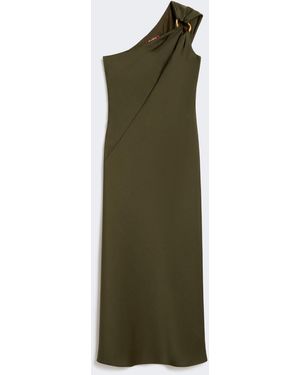 Max Mara Shiny Satin One-Shoulder Dress - Green