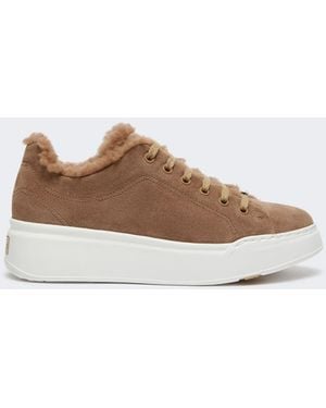 Max Mara Suede And Teddy Fabric Sneakers - White