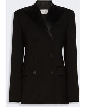 Max Mara Double-Breasted Stretch Wool Jacket - Black