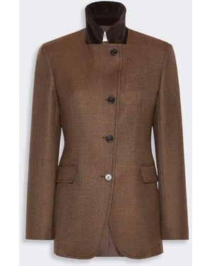Max Mara Single-Breasted Wool Tweed Jacket - Brown