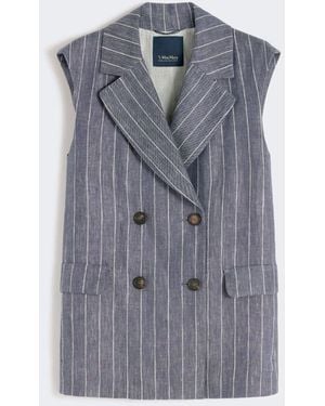 Max Mara Pinstriped Linen Batavia Gilet With A Denim Effect - Blue