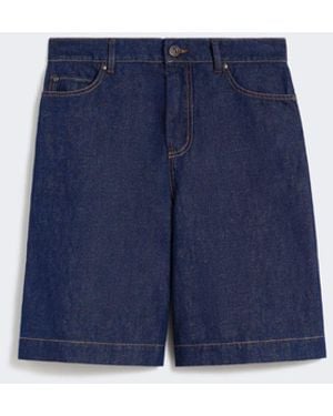 Max Mara Cotton And Linen Denim Bermuda Shorts - Blue