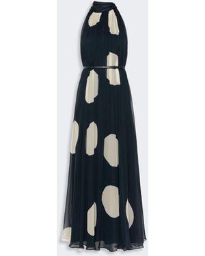 Max Mara Polka-Dot Silk Chiffon Scarf-Neck Halter Maxi Dress - Blue