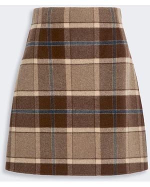 Max Mara Short Checked Wool Skirt - Natural