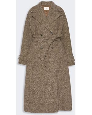 Max Mara Long Wool-Blend Tweed Coat - Natural
