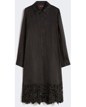 Max Mara Embroidered Ramie Gauze Shirt Dress - Black