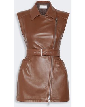 Max Mara Sleeveless Nappa Leather Jacket - Brown