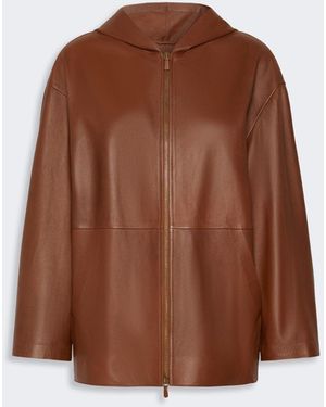 Max Mara Nappa Leather Jacket With Hood - Brown