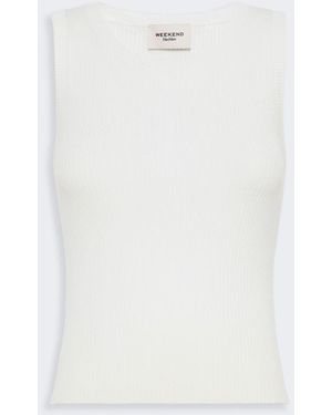 Max Mara Sleeveless Stretch Viscose Sweater - White