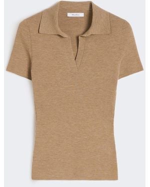 Max Mara Rib-Knit Wool Polo Shirt - Natural
