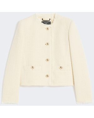 Max Mara Wool-Blend Crew-Neck Jacket - Natural