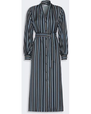 Max Mara Long-Sleeve Striped Shirtdress W/ Belt - Blue