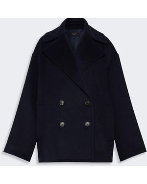 Max Mara Double-Sided Wool Double-Breasted Pea Coat - Blue