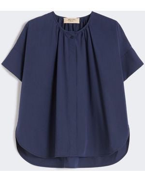 Max Mara Cotton Poplin Crew-Neck Shirt - Blue