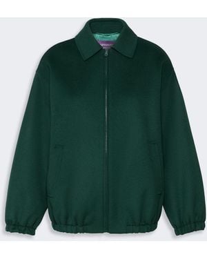 Max Mara Double Wool Broadcloth Bomber Jacket - Green
