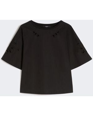 Max Mara Cotton-Poplin Top With Embroideries - Black