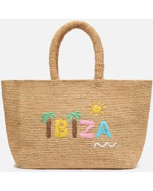 MC2 Saint Barth Raffia Beach Bag With Cotton Pouch And Ibiza Embroidery - Natural