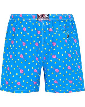 MC2 Saint Barth Lightweight Fabric Swim-Shorts Lighting Micro Fantasy With Padel Print Swimshort - Blue