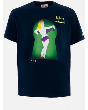 MC2 Saint Barth Cotton T-Shirt With Lodola Placed Print And Embroidery - Blue