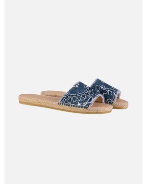 MC2 Saint Barth Denim Luz Espadrilla Slides With Bandana Print Shoe - Blue