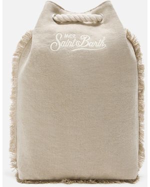 MC2 Saint Barth Boat Linen Backpack With Printed Logo - Natural
