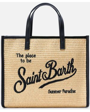 MC2 Saint Barth Vivian Medium Straw Effect Bag With Embroidered Logo - Natural