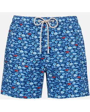 MC2 Saint Barth Comfort Light Classic Stretch Swim Shorts With Fishes Print Swimshort - Blue