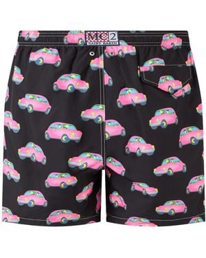 MC2 Saint Barth Light Fabric Swim Shorts With Cars Print - Blue