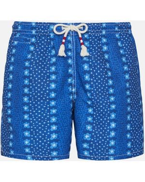 MC2 Saint Barth Mid-Length Swim-Shorts Caprese With Flower Print Swimshort - Blue