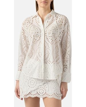 MC2 Saint Barth Broderie Anglaise Cotton Cristal Shirt - Natural
