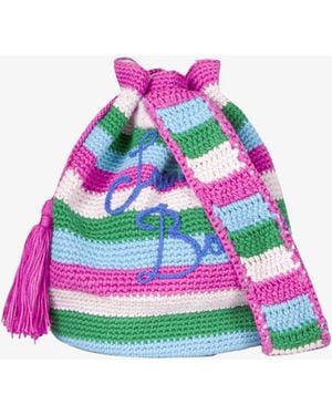 MC2 Saint Barth Crochet Bucket Striped Crochet Bucket Bag - Pink