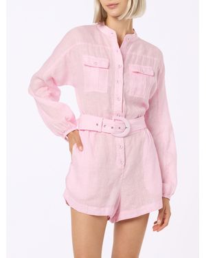 MC2 Saint Barth Hanniel Linen Playsuit Overalls - Pink