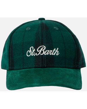 MC2 Saint Barth Wool Tartan Ball Cap Baseball With Corduroy Visor And Embroidered Logo Hat - Green